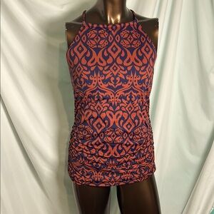 Tommy Bahama Ikat Diamonds reversible Hi Neck swim top - small long - NWOT